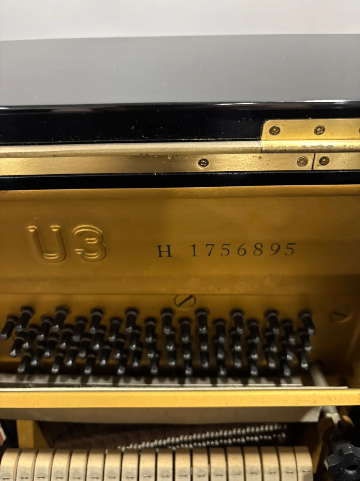 Yamaha U3H upright serial number 1756895 stamped on the frame