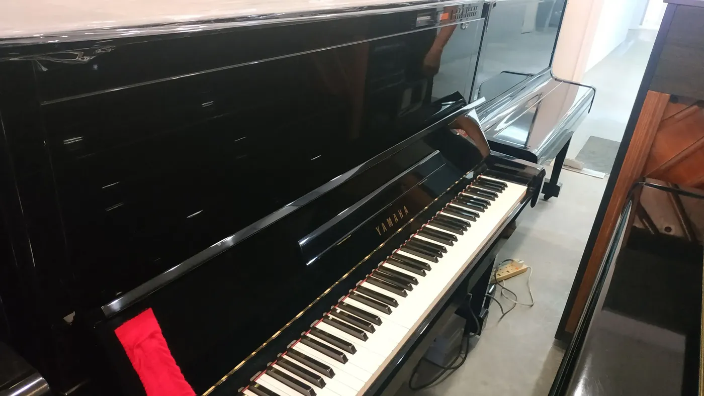 Interior or serial detail of Yamaha MX100 MR Disklavier upright piano